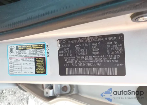 2009 Hyundai Santa Fe Limited из США, поврежденный, VIN 5NMSH13E09H255761